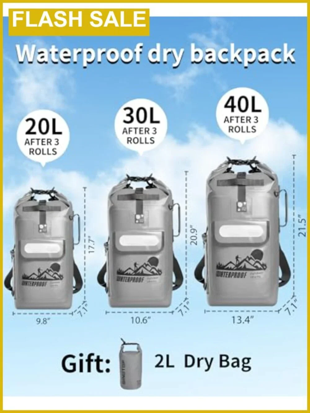 Waterproof Dry Bag Backpack 20L Floating Sack for Kayak Hiking